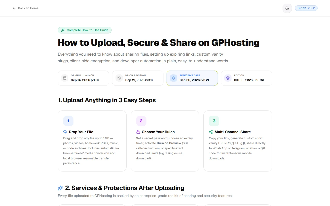 GPHost — Smart Ephemeral File Transit & Direct Cloud Sharing preview screenshot 3